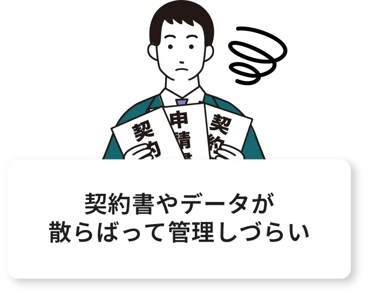 契約書やデータが散らばって管理しづらい